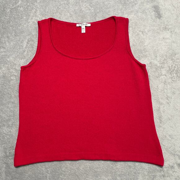 St. John Top Womens Medium Red Santana Knit Shell Tank Quiet Luxury Classic - Picture 1 of 7